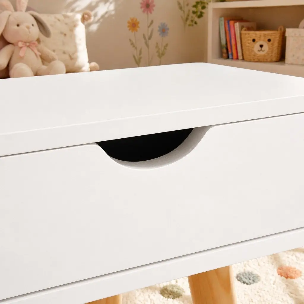 Kids Dressing Table Vanity Set White Wooden 70cm Pine Wood with Chair Mirror Storage