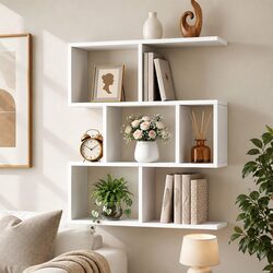 3-Tier Floating Wall Shelf in White and Yellow