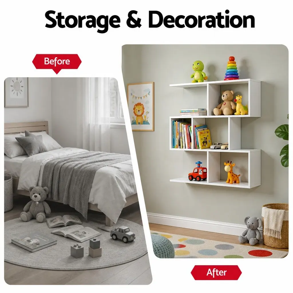 Floating Wall Shelf 3-Tier Display Storage Organiser White Yellow Bookcase
