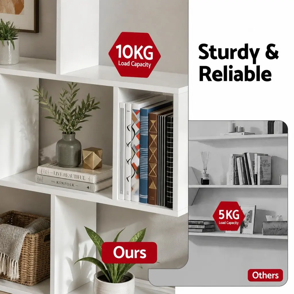 Floating Wall Shelf 3-Tier Display Storage Organiser White Yellow Bookcase
