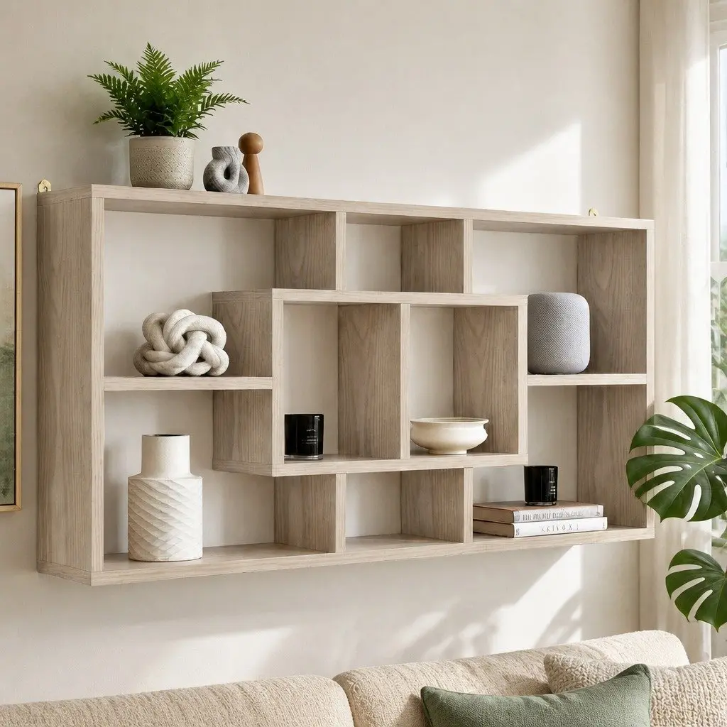 Floating Wall Shelf Display Unit with 8 Compartments