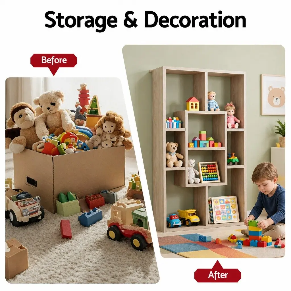 Floating Wall Shelf Display Unit Wood 8 Compartment Vertical Particle Board