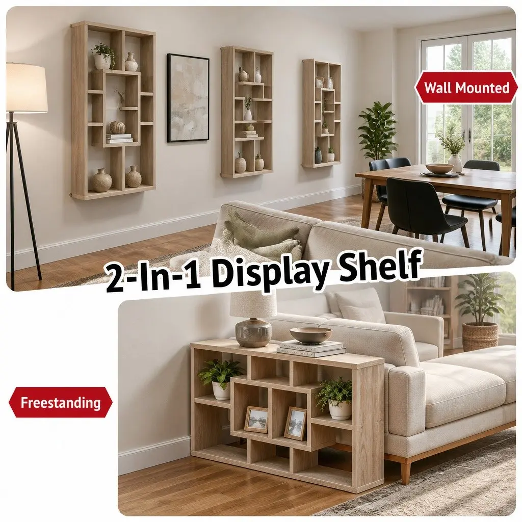 Floating Wall Shelf Display Unit Wood 8 Compartment Vertical Particle Board