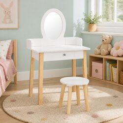White Kids Vanity Set with Mirror and Chair