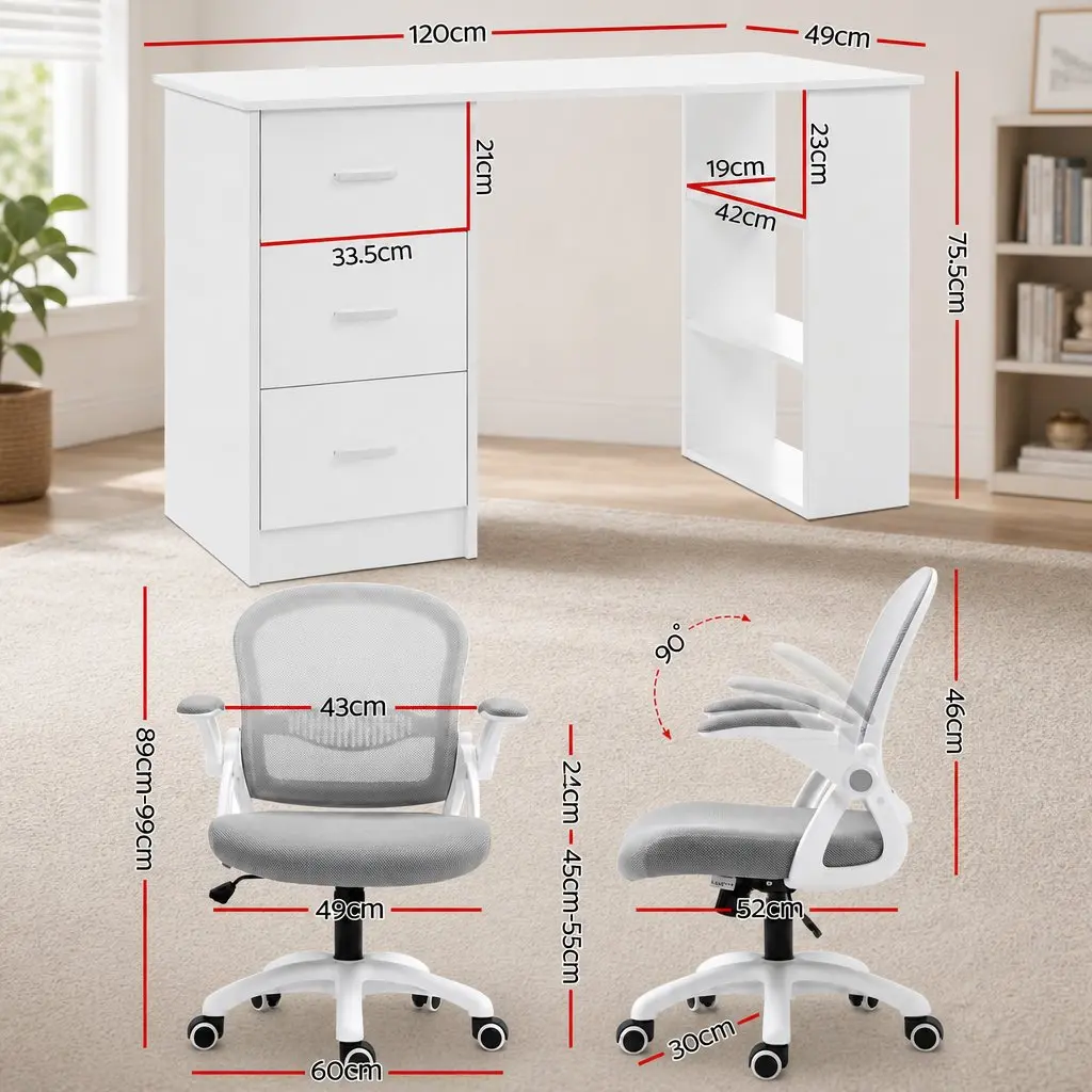 Computer Desk and Office Chair Set 120cm Home Office Study Workstation with