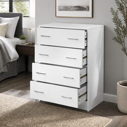 White 4 Drawer Tallboy Chest for Bedroom Storage
