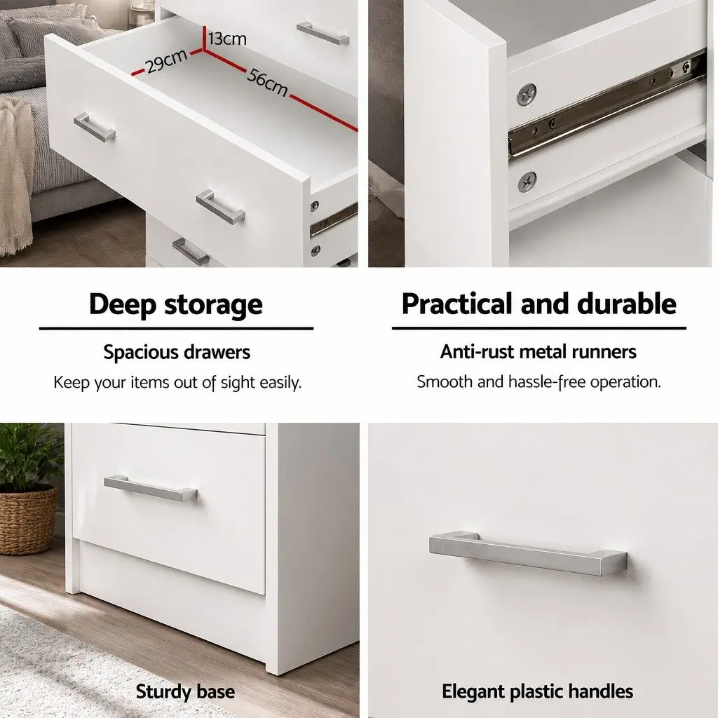 White 4 Drawer Tallboy Chest for Bedroom Storage