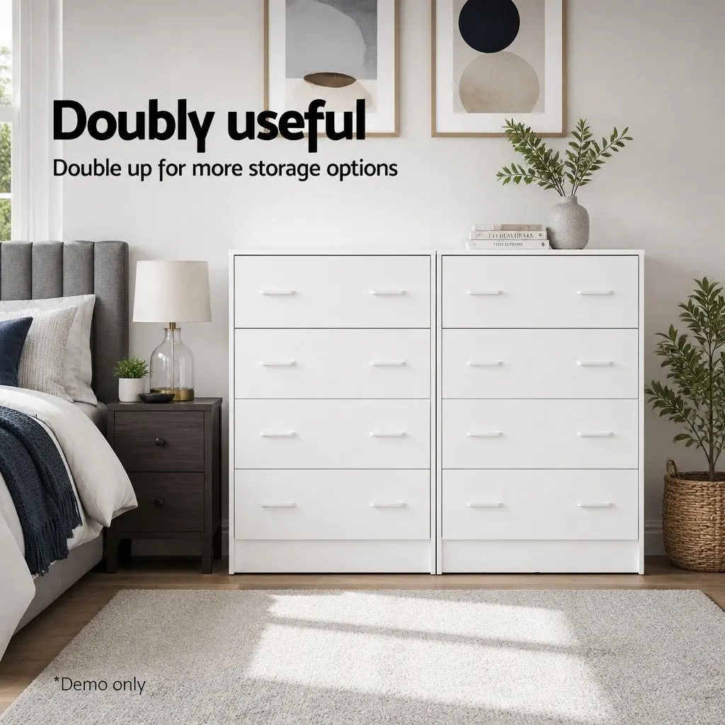 White 4 Drawer Tallboy Chest for Bedroom Storage