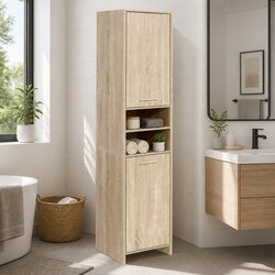 Elegant Tall Bathroom Storage Cabinet 185cm in Oak