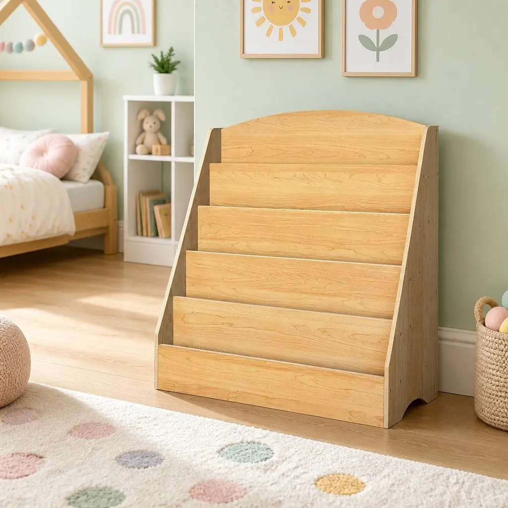 Kids Bookshelf 5 Tier Wooden Storage Organiser Magazine Rack Display Unit Brown