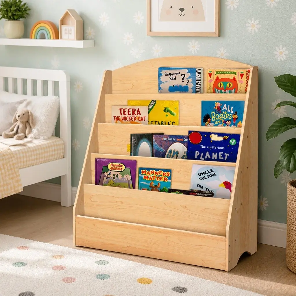 Kids Bookshelf 5 Tier Wooden Storage Organiser Magazine Rack Display Unit Brown