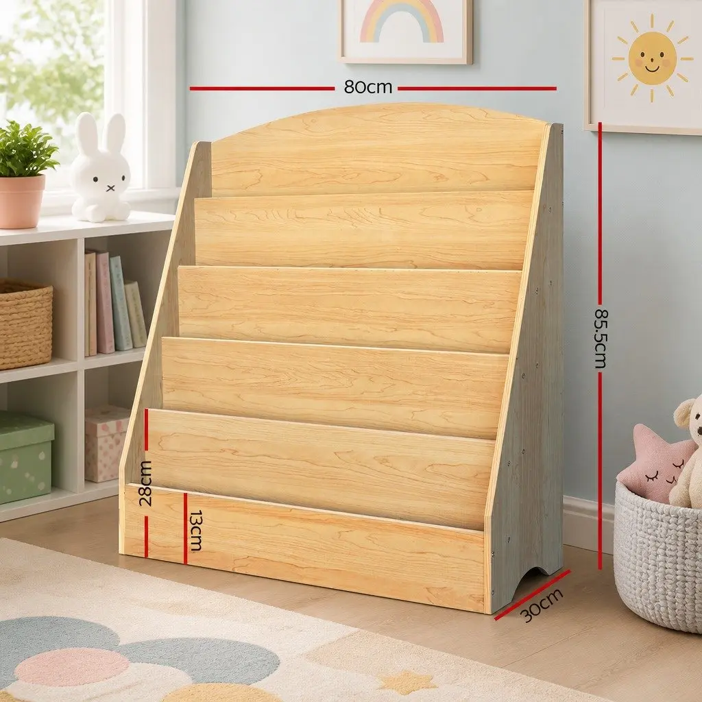Kids Bookshelf 5 Tier Wooden Storage Organiser Magazine Rack Display Unit Brown