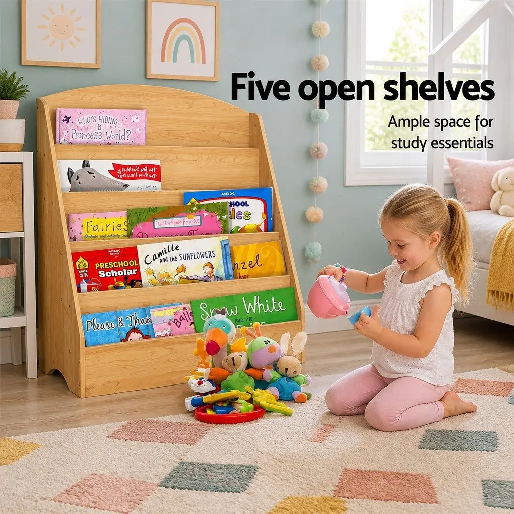 Kids Bookshelf 5 Tier Wooden Storage Organiser Magazine Rack Display Unit Brown