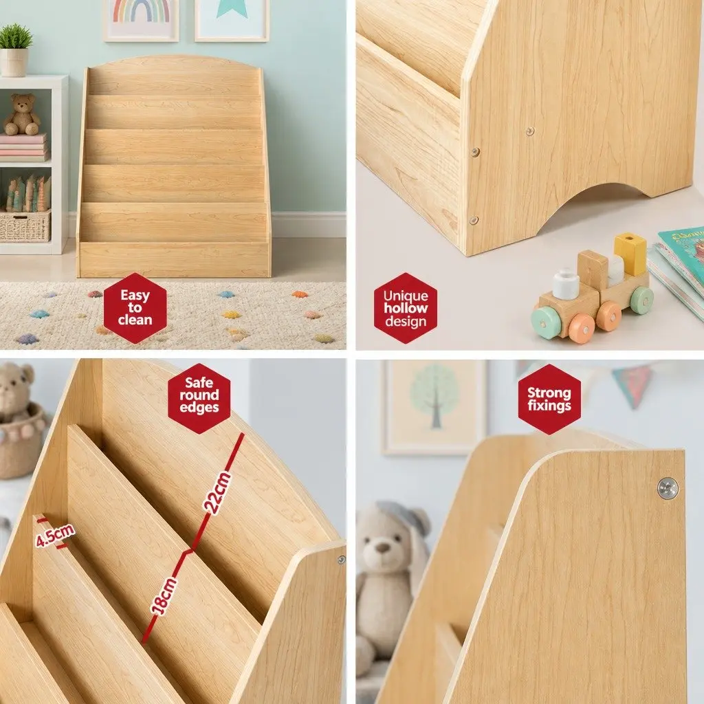 Kids Bookshelf 5 Tier Wooden Storage Organiser Magazine Rack Display Unit Brown
