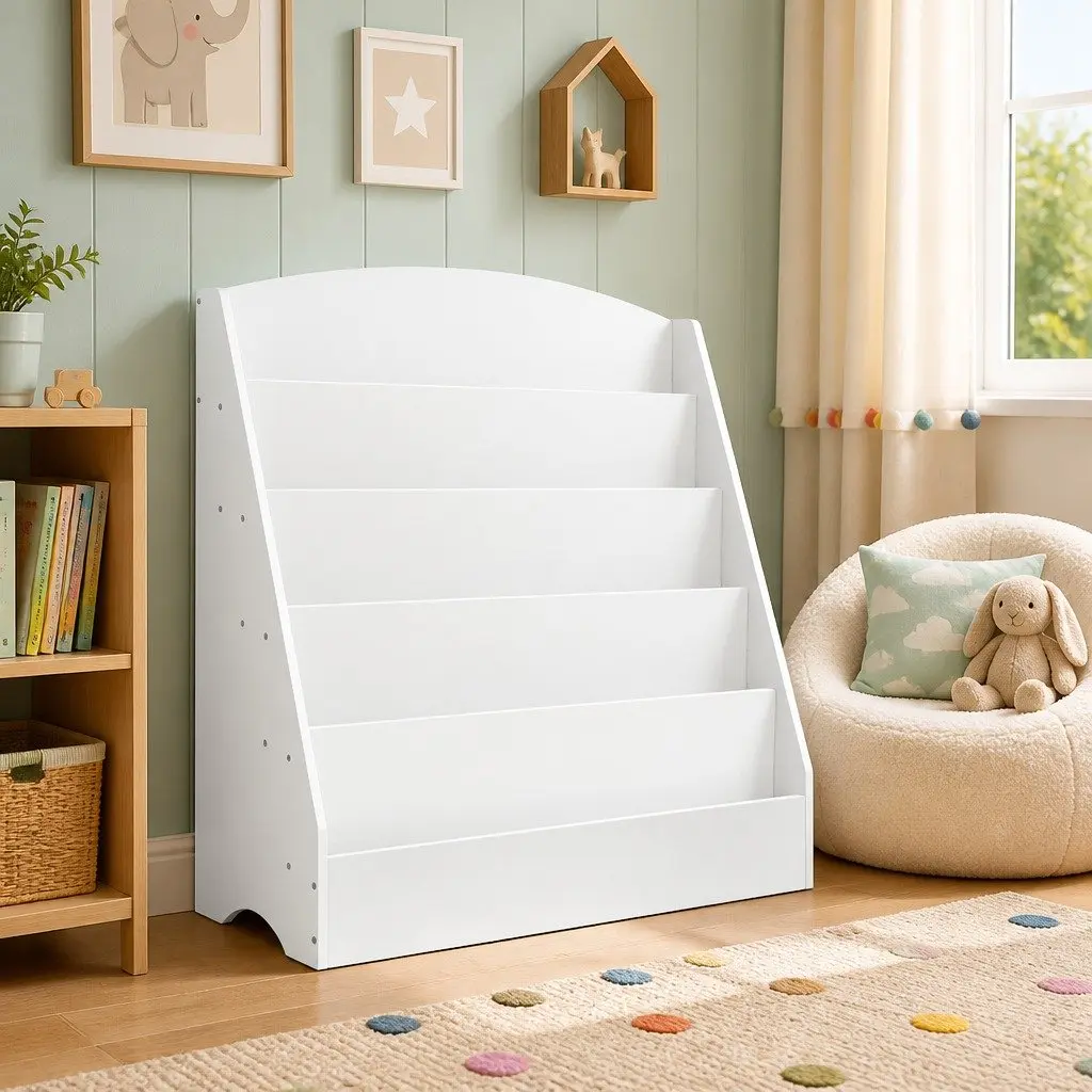 Kids Bookshelf 5 Tier White Storage Display Organiser Bookcase Magazine Rack