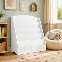 Children's 5-Tier White Bookshelf for Organizing