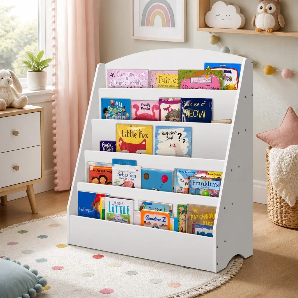 Kids Bookshelf 5 Tier White Storage Display Organiser Particle Board