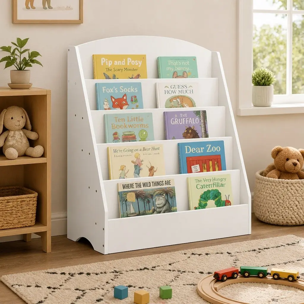 Kids Bookshelf 5 Tier White Storage Display Organiser Particle Board