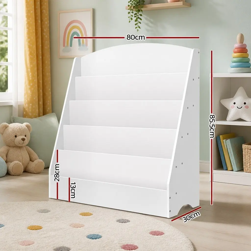 Kids Bookshelf 5 Tier White Storage Display Organiser Particle Board