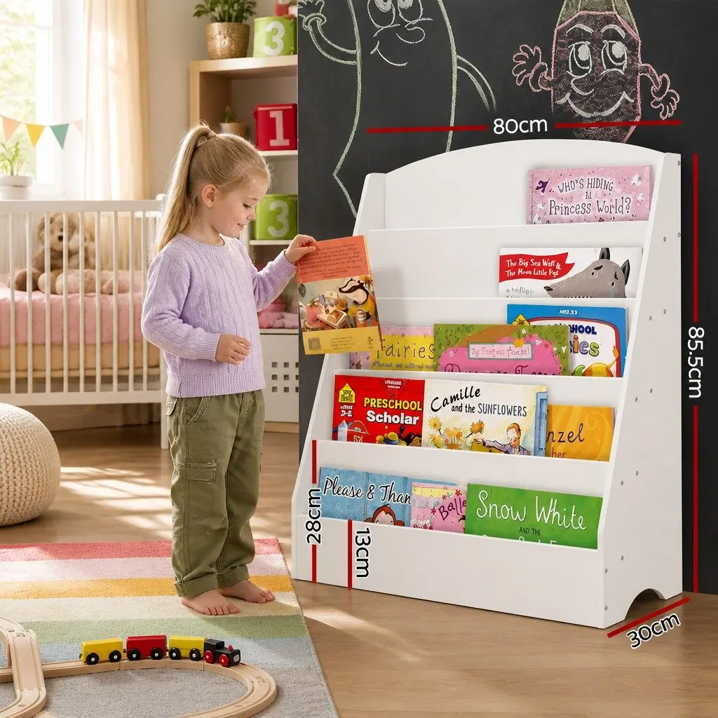 Kids Bookshelf 5 Tier White Storage Display Organiser Particle Board