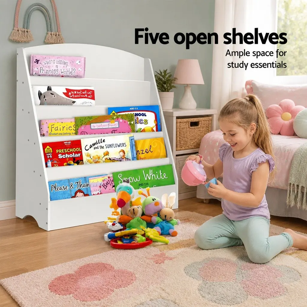 Kids Bookshelf 5 Tier White Storage Display Organiser Particle Board