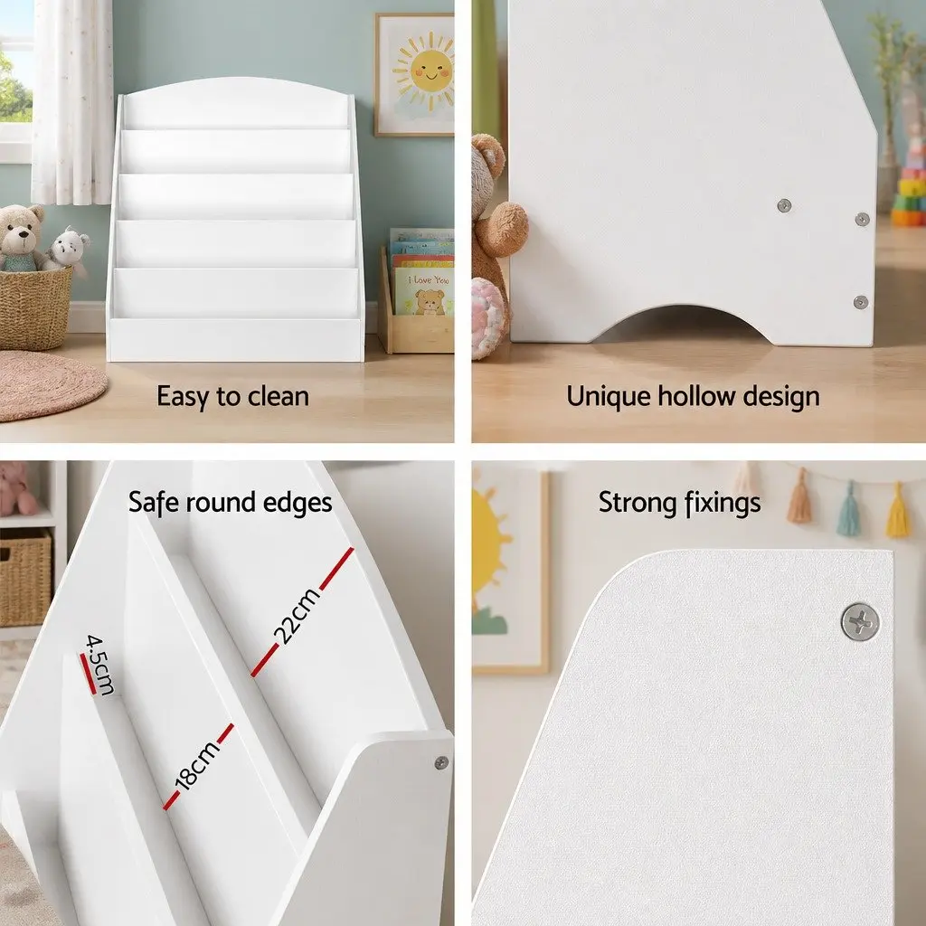 Kids Bookshelf 5 Tier White Storage Display Organiser Particle Board