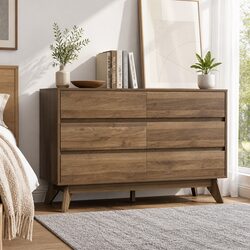 Walnut 6 Drawer Chest for Cozy Bedroom Storage