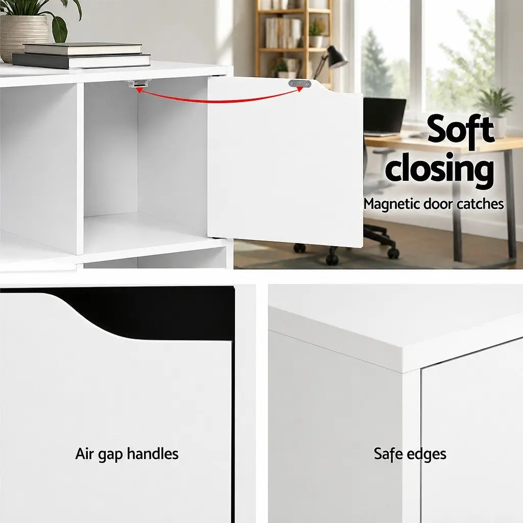 8 Cube Display Shelf White Storage Bookcase 4 Doors Open Shelves Modern Design