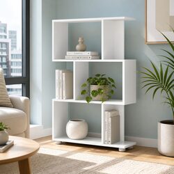 Elegant 3-Tier Zig-Zag Display Bookshelf in White
