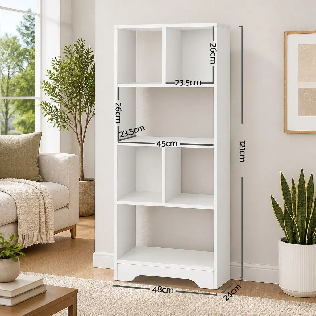 4-Tier Display Shelf White Bookcase Storage Unit Particle Board