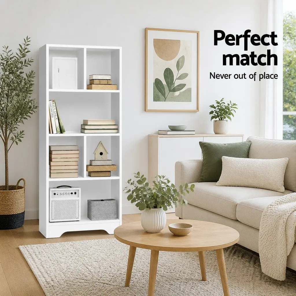 4-Tier Display Shelf White Bookcase Storage Unit Particle Board