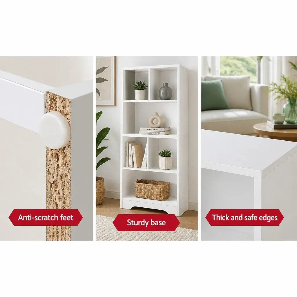 4-Tier Display Shelf White Bookcase Storage Unit Particle Board
