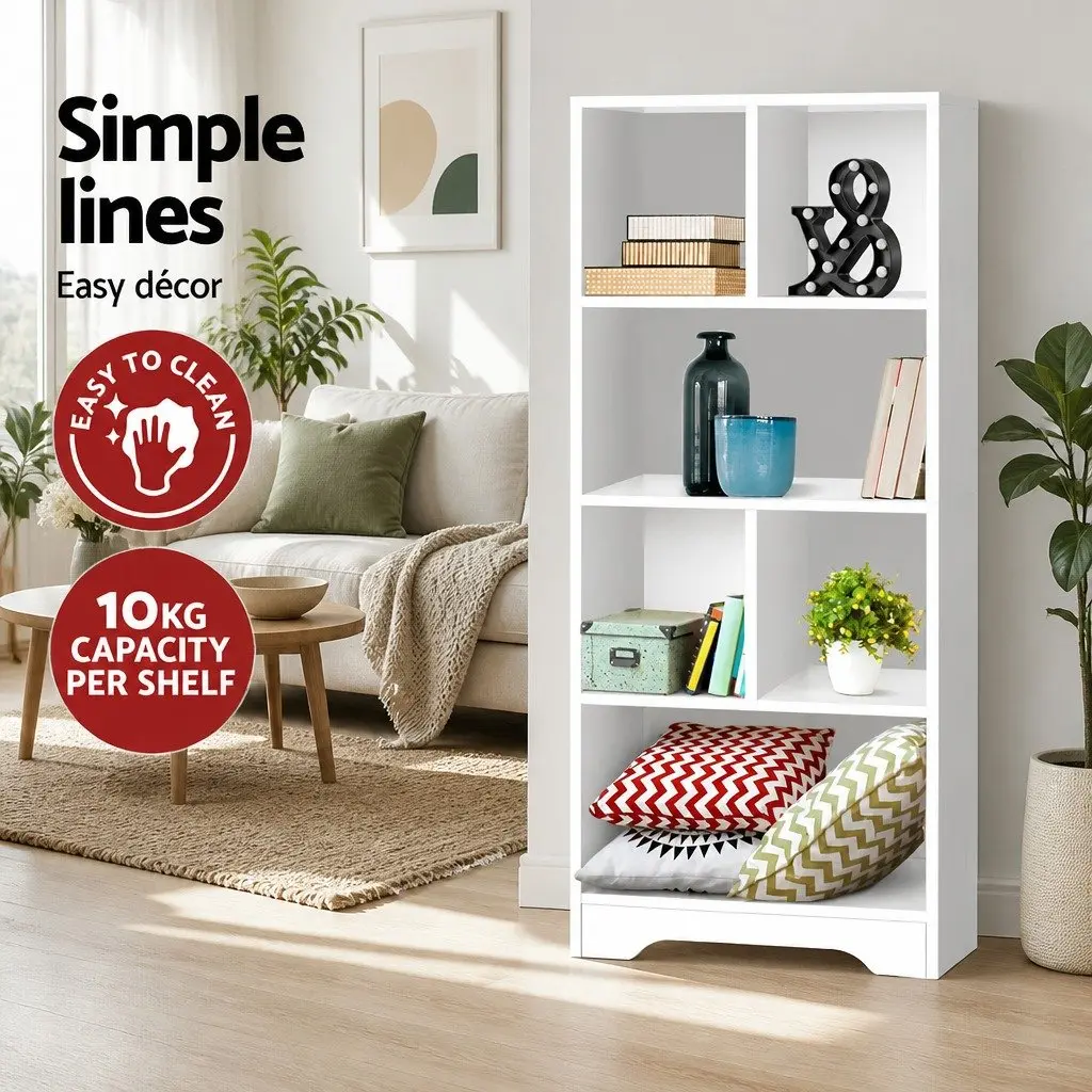 4-Tier Display Shelf White Bookcase Storage Unit Particle Board