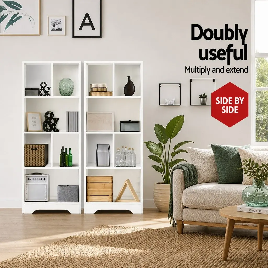 4-Tier Display Shelf White Bookcase Storage Unit Particle Board