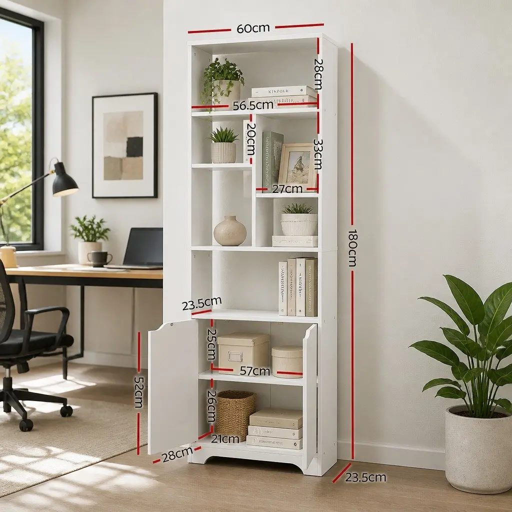 White Bookshelf Display Shelf Cabinet Storage Unit Living Room 180cm Particle Board