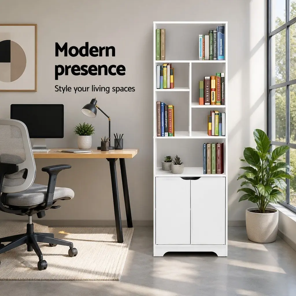 White Bookshelf Display Shelf Cabinet Storage Unit Living Room 180cm Particle Board