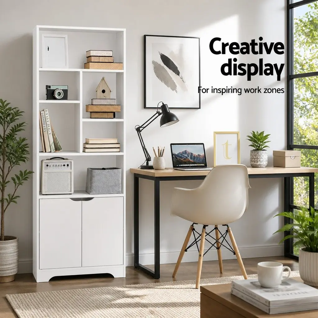 White Bookshelf Display Shelf Cabinet Storage Unit Living Room 180cm Particle Board