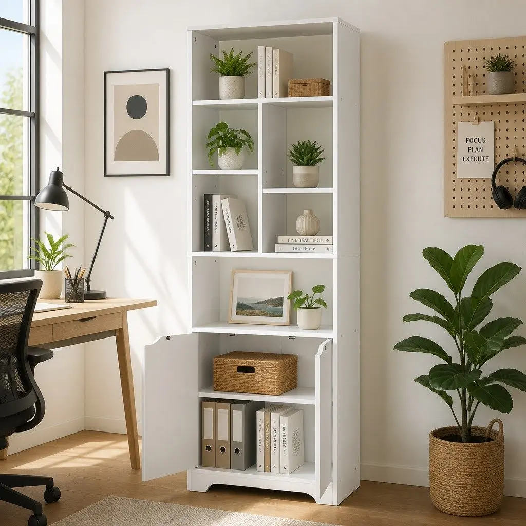 White Bookshelf Display Shelf Cabinet Storage Unit Living Room 180cm Particle Board