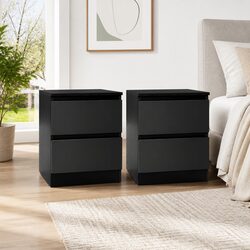 Chic Black Bedside Table with 2 Drawers