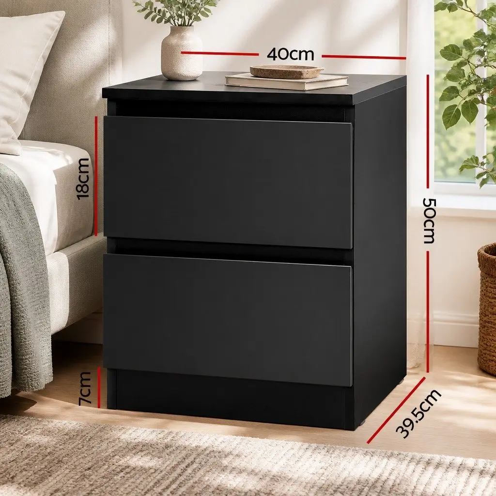 Black Bedside Table with 2 Drawers
