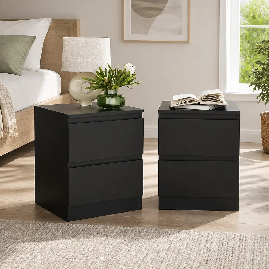 Black Bedside Table with 2 Drawers