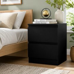 Black Modern Bedside Table with 2 Drawers