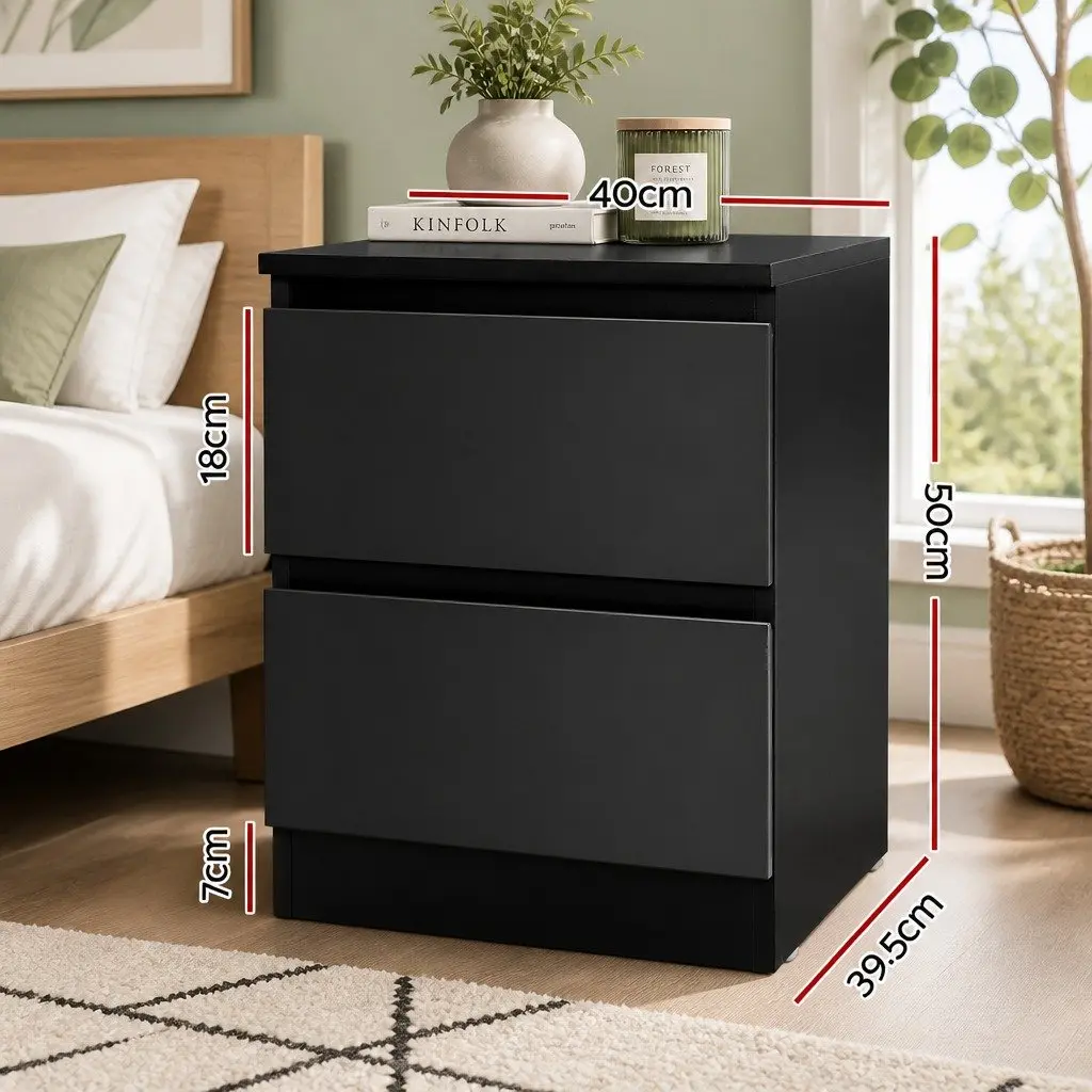 Bedside Table Black Modern 40cm x 39.5cm x 50cm Particle Board