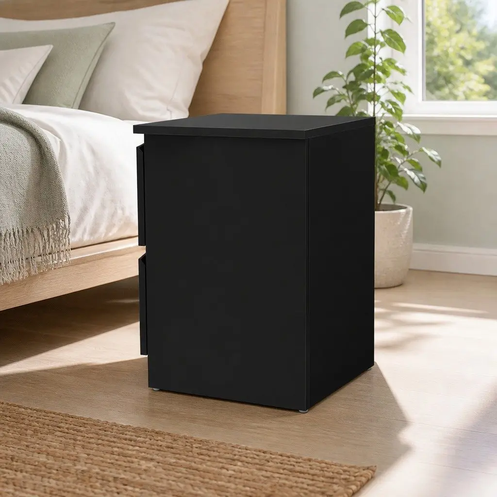 Bedside Table Black Modern 40cm x 39.5cm x 50cm Particle Board