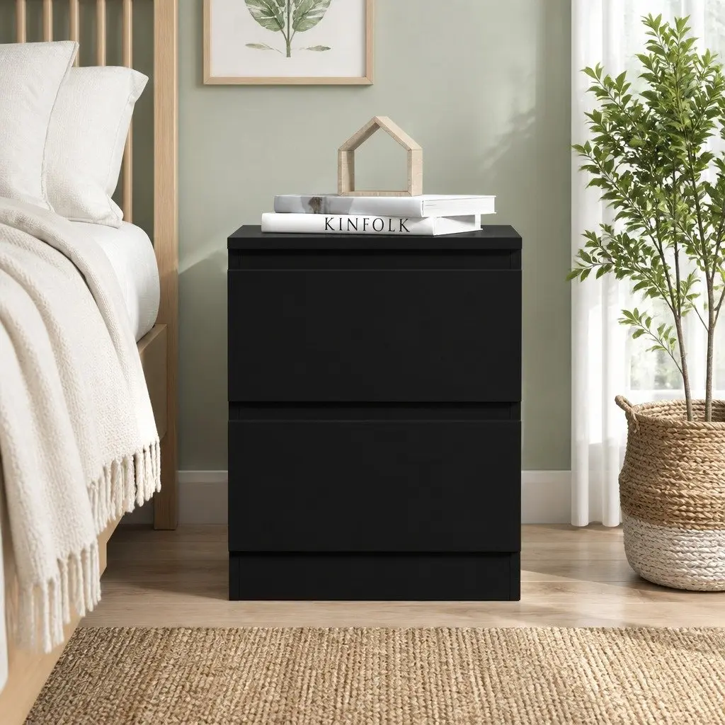 Bedside Table Black Modern 40cm x 39.5cm x 50cm Particle Board
