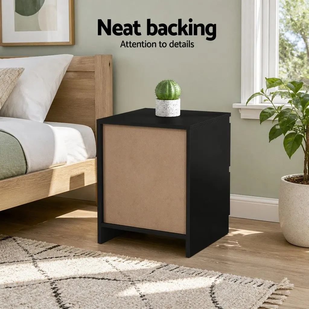 Bedside Table Black Modern 40cm x 39.5cm x 50cm Particle Board
