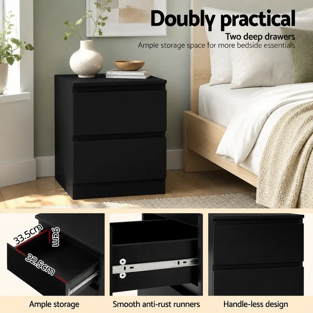 Bedside Table Black Modern 40cm x 39.5cm x 50cm Particle Board