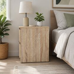 Light Wood Tone Bedside Table with 2 Drawers