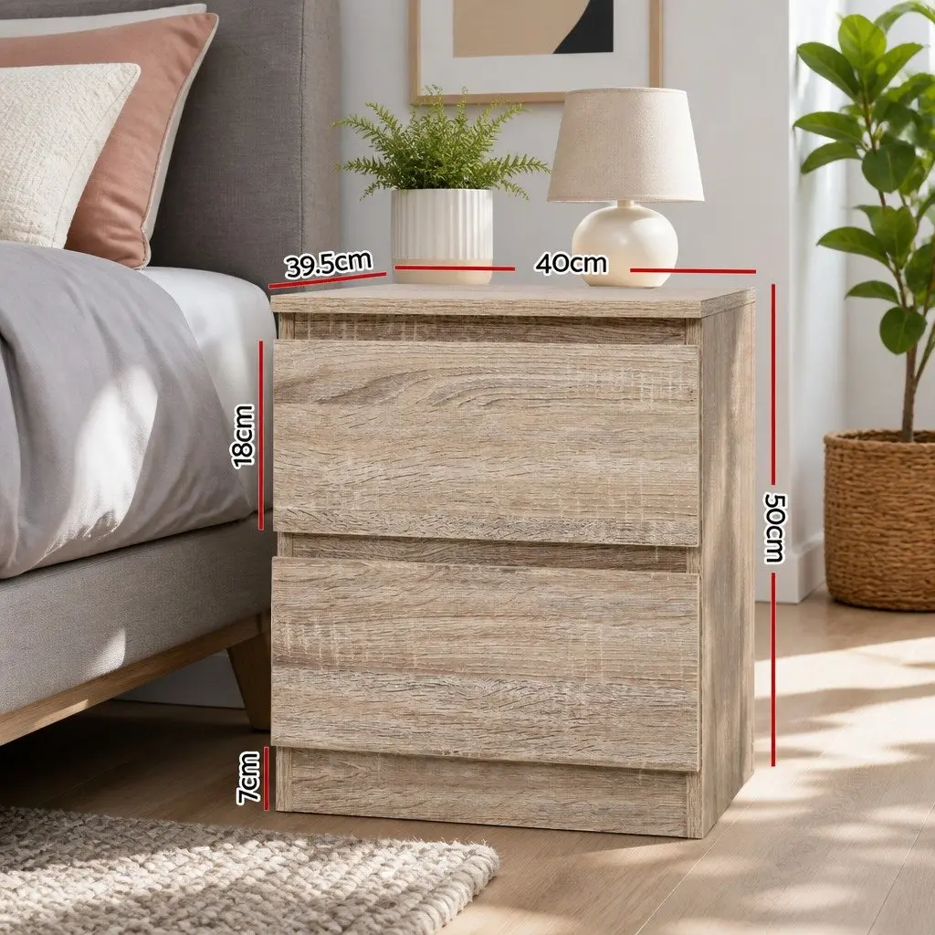 Bedside Table Light Wood Tone 40cm x 39.5cm x 50cm Particle Board 2 Drawers