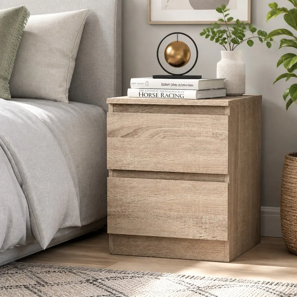Bedside Table Light Wood Tone 40cm x 39.5cm x 50cm Particle Board 2 Drawers